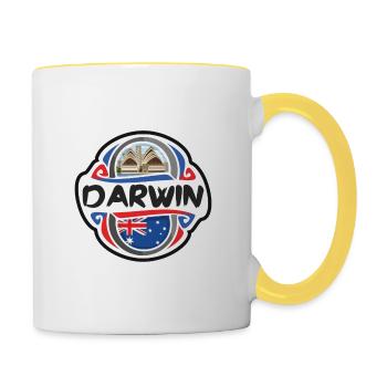 Darwin Australien Flagge Abzeichen Reise Souvenir Briefmarke - Tasse zweifarbig - Weiß/Gelb - Rechts