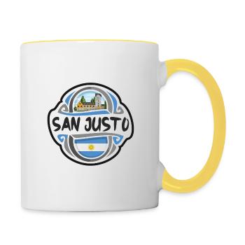 San Justo Argentina Flag Travel Souvenir Badge Sta - Contrasting Mug - white/yellow - Right