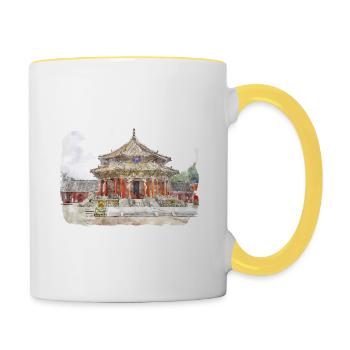 China Watercolor Sketch Hand Drawn Illustration - Contrasting Mug - white/yellow - Right