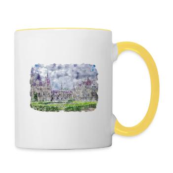 Pologne Repère Aquarelle Esquisse Dessin de peinture - Mug contrasté - blanc/jaune - Droite