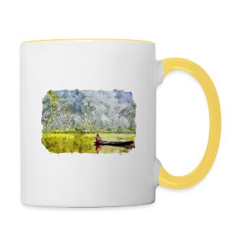 Indonésie Aquarelle Esquisse Dessinée à la Main Peinture - Mug contrasté - blanc/jaune - Droite