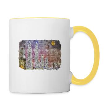 Malaisie Aquarelle Esquisse Dessinée à la Main Illustration - Mug contrasté - blanc/jaune - Droite