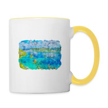 Indonesia Watercolor Sketch Hand Drawn Painting - Contrasting Mug - white/yellow - Right