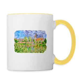 Allemagne Aquarelle Esquisse Dessinée à la main Illustration - Mug contrasté - blanc/jaune - Droite