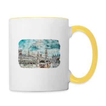 Londres UK Aquarelle Esquisse Dessinée à la Main Peinture - Mug contrasté - blanc/jaune - Droite