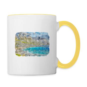 Kapstadt Südafrika Aquarell Skizze Farbe - Tasse zweifarbig - Weiß/Gelb - Rechts