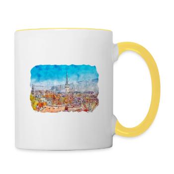 Tallinn Estland Aquarellskizze gezeichnet Illustrati - Tasse zweifarbig - Weiß/Gelb - Rechts