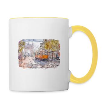 Milan Italy Watercolor Sketch Drawn Illustration - Contrasting Mug - white/yellow - Right