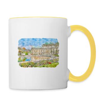 Wien Österreich Aquarell Skizze Malerei - Tasse zweifarbig - Weiß/Gelb - Rechts
