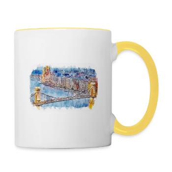 Budapest Ungarn Aquarell Skizze Illustration - Tasse zweifarbig - Weiß/Gelb - Rechts