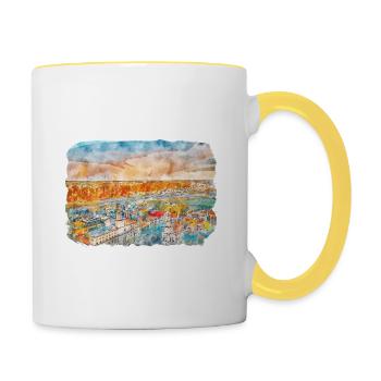 Lituanie point de repère croquis à l’aquarelle illustration - Mug contrasté - blanc/jaune - Droite