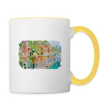 Italie Croquis à l’aquarelle Illustration dessinée à la main - Mug contrasté - blanc/jaune - Droite