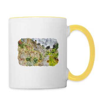 Angleterre Royaume-Uni Aquarelle Esquisse Dessinée à la main Peinture - Mug contrasté - blanc/jaune - Droite