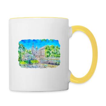 Saint-Pétersbourg Russie Aquarelle Esquisse Dessinée Illus - Mug contrasté - blanc/jaune - Droite