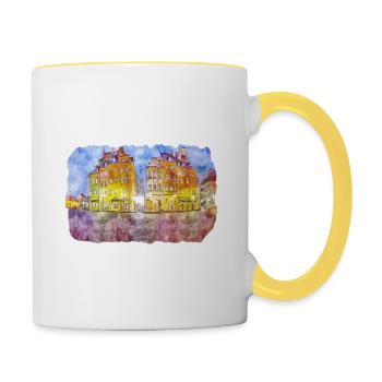 Varsovie Pologne Aquarelle Esquisse Dessinée Peinture - Mug contrasté - blanc/jaune - Droite
