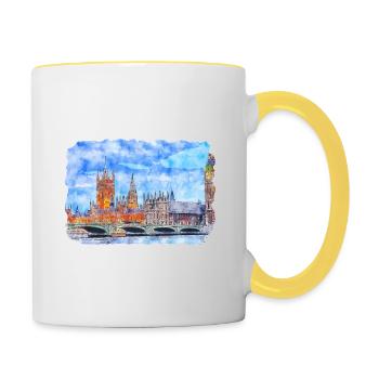 Angleterre Royaume-Uni Croquis à l’aquarelle Peinture dessinée à la main - Mug contrasté - blanc/jaune - Droite