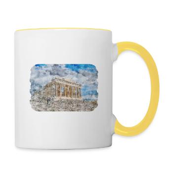 Athènes Grèce Aquarelle Sketch Illustration - Mug contrasté - blanc/jaune - Droite
