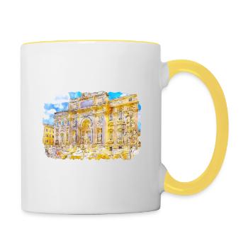 Rome Italie Croquis à l’aquarelle Peinture dessinée à la main - Mug contrasté - blanc/jaune - Droite