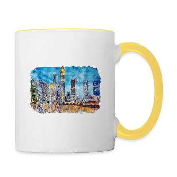 Singapour Croquis à l’aquarelle Peinture dessinée à la main - Mug contrasté - blanc/jaune - Droite