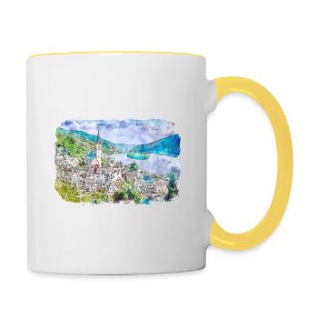Allemagne Aquarelle Esquisse Dessinée à la main Illustration - Mug contrasté - blanc/jaune - Droite