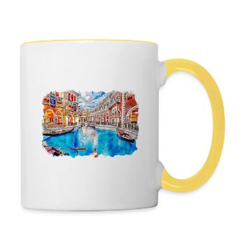 Venedig Italien Aquarellskizze Gezeichnete Illustration - Tasse zweifarbig - Weiß/Gelb - Rechts