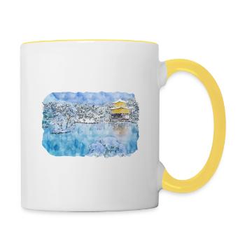Japan Aquarellskizze Handgezeichnete Illustration - Tasse zweifarbig - Weiß/Gelb - Rechts