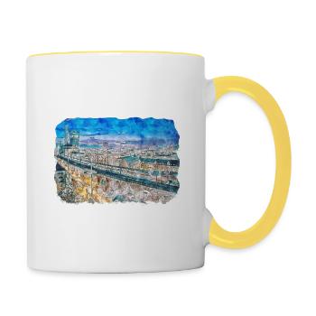 Zürich Schweiz Aquarell Skizze Illustration - Tasse zweifarbig - Weiß/Gelb - Rechts