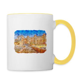 Jaipur Inde Aquarelle Esquisse Peinture Dessinée - Mug contrasté - blanc/jaune - Droite