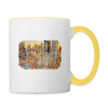 Chicago USA Aquarell Skizze gezeichnete Illustration - Tasse zweifarbig - Weiß/Gelb - Rechts