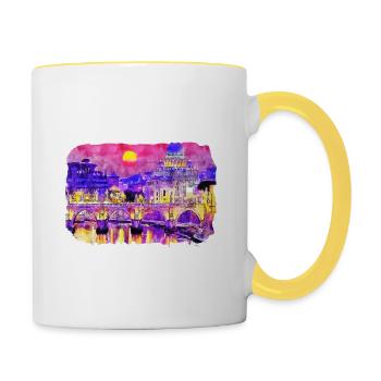 Rom Italien Aquarell Skizze Handgezeichnetes Gemälde - Tasse zweifarbig - Weiß/Gelb - Rechts