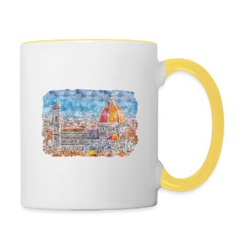 Florence Italie Aquarelle Esquisse Peinture Dessinée - Mug contrasté - blanc/jaune - Droite
