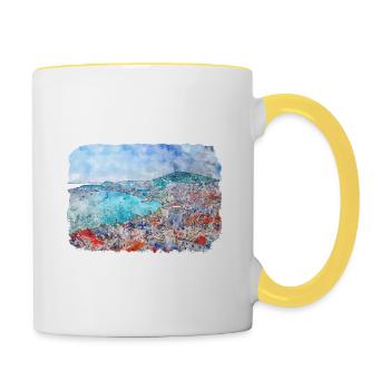 Kroatien Aquarellskizze Handgezeichnete Illustration - Tasse zweifarbig - Weiß/Gelb - Rechts
