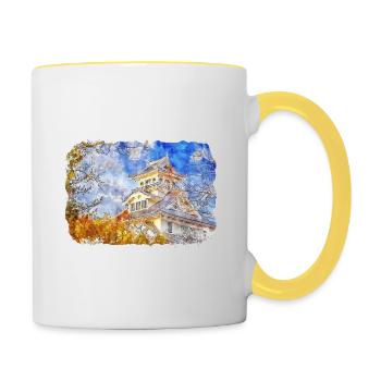Japan Aquarellskizze Handgezeichnete Illustration - Tasse zweifarbig - Weiß/Gelb - Rechts