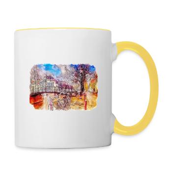Amsterdam Netherlands Watercolor Sketch Drawing - Contrasting Mug - white/yellow - Right