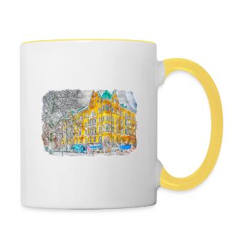 Helsinki Finlande Aquarelle Sketch Illustration - Mug contrasté - blanc/jaune - Droite