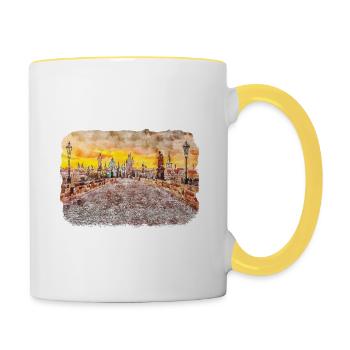 Prager Tschechien Aquarellskizze - Tasse zweifarbig - Weiß/Gelb - Rechts