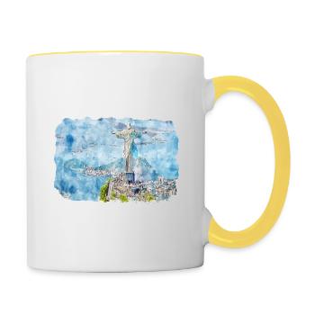 Rio De Janeiro Brasilien Aquarell Skizze Zeichnung - Tasse zweifarbig - Weiß/Gelb - Rechts