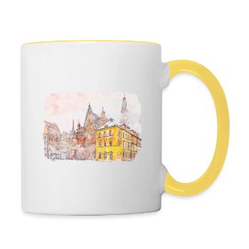 Breslau, Polen, Aquarell, Skizze, gezeichnete Malerei - Tasse zweifarbig - Weiß/Gelb - Rechts