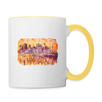 New York Usa Watercolor Sketch Drawing - Contrasting Mug - white/yellow - Right