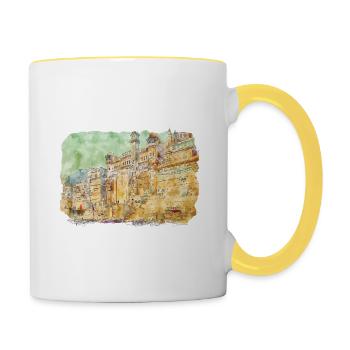 Indien Aquarellskizze Handgezeichnete Illustration - Tasse zweifarbig - Weiß/Gelb - Rechts