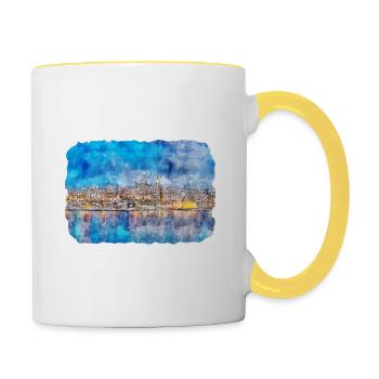 Malta Landmark Aquarell Skizze Farbe Illustration - Tasse zweifarbig - Weiß/Gelb - Rechts