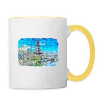 Indonesia Watercolor Sketch Hand Drawn Painting - Contrasting Mug - white/yellow - Right