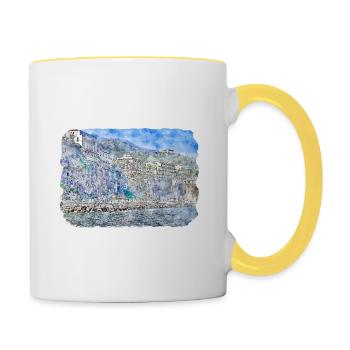 Sorrente Italie Aquarelle Esquisse Dessinée Peinture - Mug contrasté - blanc/jaune - Droite