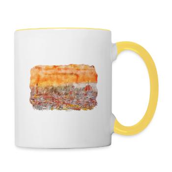 Florence Italie Aquarelle Esquisse Peinture Dessinée - Mug contrasté - blanc/jaune - Droite