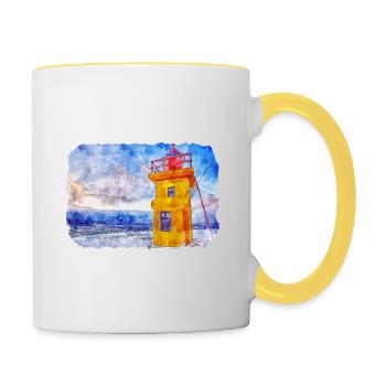Islande croquis à l’aquarelle dessin à la main illustration - Mug contrasté - blanc/jaune - Droite