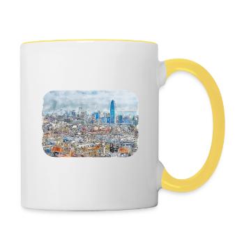 Barcelona Spanien Aquarellskizze Gezeichnete Zeichnung - Tasse zweifarbig - Weiß/Gelb - Rechts