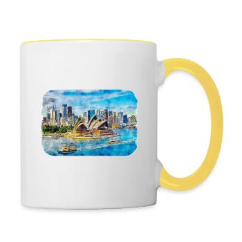 Australie Aquarelle Esquisse Dessinée à la Main Peinture - Mug contrasté - blanc/jaune - Droite