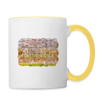 Indien Wahrzeichen Aquarell Skizze Farbe Illustratio - Tasse zweifarbig - Weiß/Gelb - Rechts