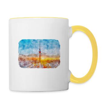 Berlin Allemagne Aquarelle Esquisse Dessinée Peinture - Mug contrasté - blanc/jaune - Droite