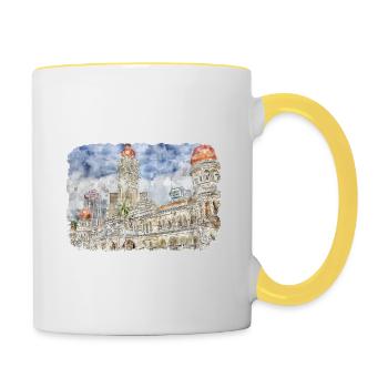 Malaisie Aquarelle Esquisse Dessinée à la Main Illustration - Mug contrasté - blanc/jaune - Droite
